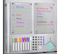 TaoAcc 2 x Magnetic Fridge Planner, A4 Acrylic Weekly Planner Fridge,Children's Family-Planner, Meal Planner Board with 8 Markers, Suitable for Metal/Non-Metallic Panels (20 x 30 cm)