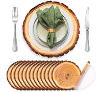 TaoBary 100 Pieces Disposable Wooden Slice Paper Place Mats Round Rustic Brown Wood Slices Charger Place Mat Bulk Table Paper Placemats for Summer Spring Fall Wedding Dinner Baby Shower Birthday Party