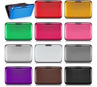 TaoBary 12 Pcs RFID Blocking Credit Cards Holder Mini Slim Aluminum Wallet Metal Business Card Case Credit wallet Protector ID Case for Women Men, Multicolor, Multicolor, Double Sided Stripes