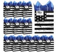 TaoBary 12 Set Police Gift Bags with Cards & Blue Wrapping Paper & Paper Clip Police Officer Gifts Favors Bags for Graduation Retirement Birthday Party Decorations