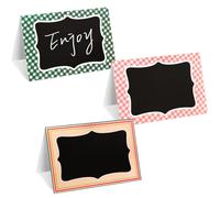 TaoBary 24 Pcs Pink Green Gingham Witch Party Decoration Supplies 4x6 Inch Halloween Party Chalkboard Tent Cards Double Sided Mini Blackboard Labels for Picnic BBQ Wedding Table Number Food Place