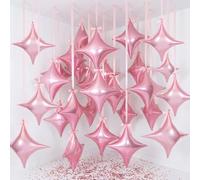 TaoBary 30 Set Pink Star Balloons, 26 Inch Large Four Pointed Star Shape Foil Balloons and Large Satin Ribbon Bows with Twist Tie for Birthday Graduation Anniversary Baby Shower Wedding Decorations