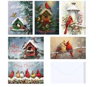 TaoBary 36 Pcs Birdhouse Christmas Cards with Envelope Bulk Merry Christmas Greeting Card with Blessing Words Farmhouse Cardinal Xmas Gift for Winter Holiday Family Office Vintage Party Supplies