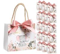 TaoBary 40 Pack 5.5''x 2.5''x4.7'' Small Floral Elephant Gift Bags with Handles Mini Paper Pink Flower Elephant Thank You Gift Bag Bulk with Bow Ribbon for Baby Shower Boy Girl Birthday Party Supplies
