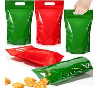 TaoBary 48 Pcs Christmas Resealable Gift Bags Holiday Treat Bags with Handle Christmas Candy Packaging for Xmas Party Candy or Small Gift Wrapping Supplies