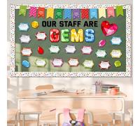 TaoBary 64 Pcs Staff Shout Out Bulletin Board Decorations Employee Appreciation Bulletin Board Set ''Our Staff are Gems'' Employee of The Month Teacher Recognition for Office School Classroom Decor