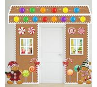 TaoBary Christmas Gingerbread House Door Decorations with Light 8.5 ft Oversize Front Door Cover Indoor Outdoor Xmas Decor for Candy Party Xmas Party Theme Supplies