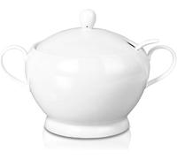 TAOCIGOU Ceramic Soup Treen with Lid and Ladle 2.8L Large Capacity Porcelain Soup Serving Bowl with Handles for Home Kitchen Dinner Microwave Oven Safe White