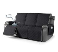 TAOCOCO Armchair Cover 3 Seat Waterproof Recliner Sofa Cover,Washable Armchair Sofa Covers,Non Slip Reclining Sofa Slipcovers with Pockets,Arm Chair Protectors Covers for Pets/Kids(Black)