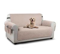 TAOCOCO Sofa 2 Seater Cover,Couch Covers with Storage Pockets,Anti Slip Settee Chair Covers,Machine Washable Sofa Protector for Dogs(Khaki)