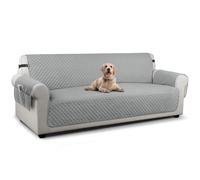 TAOCOCO Sofa Protector 4 Seat Sofa Cover,Sofa Slipcovers with Storage Pockets,Anti Slip Couch Chair Covers,Washable Settee Cover for Pets(Pale Grey)