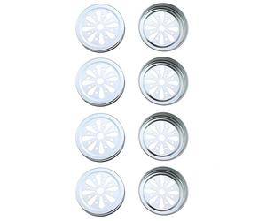 TAODAN 8pcs Mason Can Jar Lids Regular Mouth Jar with Flower Canning Lids Rustproof Daisy Cut with Straw Hole for Mason, Ball, Canning Jar
