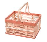 Taodyans Collapsible Storage Crate with Handles, Milk Crates, Foldable Plastic Shopping Basket, Organizer Container for Car Home Pinic (Light Pink, 33L)