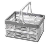 Taodyans Collapsible Storage Crate with Handles, Milk Crates, Foldable Plastic Shopping Basket, Organizer Container for Car Home Pinic (Light gray, 33L)