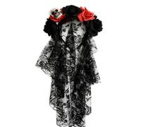 Taodyans Halloween Headband with Black Veil, Floral Crown Gothic Skull Headpiece, Day of The Dead Costume Accessories (Little Skull)