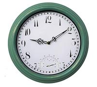 Taodyans Outdoor Wall Clock, 12in Outside Waterproof Garden Clock with Thermometer, IP44 Weatherproof Hanging Clock for Patio, Pool, Porch, Bathroom, Balcony-Not Silent (Turquoise)