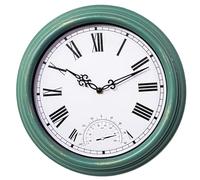 Taodyans Outdoor Wall Clock, 12in Outside Waterproof Garden Clock with Thermometer, IP44 Weatherproof Hanging Clock for Patio, Pool, Porch, Bathroom, Balcony-Not Silent(Turquoise)