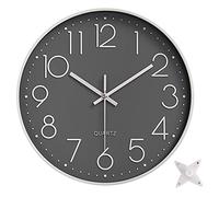 Taodyans Silent Wall Clock 12 In Kitchen Clock Quartz Battery Operated Round Modern Home Decor Clock for Office Class Room Living Room Bedrooms (Grey-White)