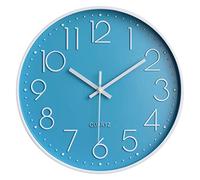 Taodyans Silent Wall Clock 12 In Kitchen Clock Quartz Battery Operated Round Modern Home Decor Clock for Office Class Room Living Room Bedrooms (Light blue -white)