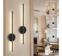 TaoFiaCo Black Rechargeable Wall Lights with Remote Control - 60CM Modern Battery Operated Wall Lights Indoor for Living Room Bedroom - 3 Color Temperatures Wireless Wall Sconces 2 Pack