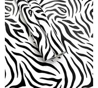 Taogift Self Adhesive Vinyl White Black Zebra Print Contact Paper Shelf Liner for Dresser Drawer Cabinets Table Furniture Walls Crafts Decal Removable 17.7x117 Inches