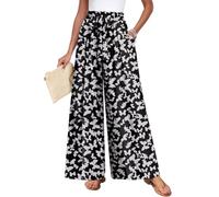 TAOHUADAO Wide Leg Pants for Women High Waisted Plus Size Palazzo Pants Casual Flowy Trousers with Pockets, Butterfly Black, Large