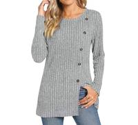 TAOHUADAO Women's Long Sleeve Jumpers Crewneck Tunic Tops with Button Sides Loose Casual Fall Sweater Shirts for Leggings 2XL, Light Grey