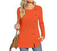 TAOHUADAO Women's Long Sleeve Jumpers Crewneck Tunic Tops with Button Sides Loose Casual Fall Sweater Shirts for Leggings 2XL, Orange