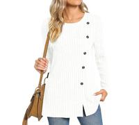 TAOHUADAO Women's Long Sleeve Jumpers Crewneck Tunic Tops with Button Sides Loose Casual Fall Sweater Shirts for Leggings S, White