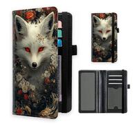 TAOLYUNI Checkbook Cover for Women and Men RFID Blocking PU Leather Checkbook Holder for Duplicate Checks Personal Checks, Slim Wallet with Pen Slot Elastic Band-Lsy1, Crimson Eyed White Fox, Modern