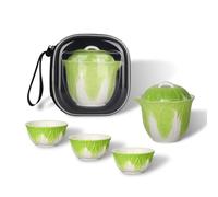 TAOMEINONG Portable Tea Set with Travel Bag Cute Ceramic Gongfu Tea Set, Travel Tea set Gaiwan with 3 Teacups for Office Picnic Outdoor Camping,Gift for Tea Lovers (Cabbage)
