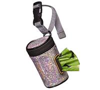 Taomypets Poop Bags Holder for Dog Leash Attachment NEW Durable Anti-Bite Microfiber Leather Adjustable Length Quick-Release Buckle (Shiny Pink)