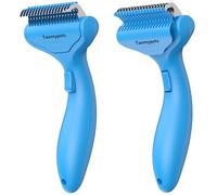 Taomypets Self Cleaning Grooming Rake Brush for Shedding Gently Removes Loose Undercoat Mats Tangled Deshedding Grooming Tool for Dogs Cats Extra Wide (Blue)