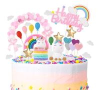 taonganui Pack of 43 Unicorn Cake Decoration Birthday Cake Decoration Unicorn Girls, Unicorn Cake Topper Set, Macaron Cake Decoration Unicorn Happy Birthday Cloud Stars for Children Girls