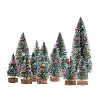 TaoQ C 12 PCS Mini Christmas Trees Small Sisal Trees Artificial Mini Christmas Trees Christmas Bottle Brush Trees with Wood Base and Small Bell for Home Table Decor Winter Christmas Party Decor