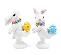 TaoQ C 2 PCS Easter Bunny Figurines White Easter Rabbit Resin Statues Spring Bunny Resin Figurine Spring Rabbits Table Decor for Easter Home Farmhouse Table Centerpieces Decoration