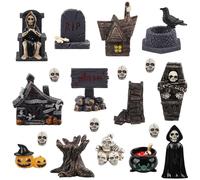TaoQ C 21 PCS Halloween Miniatures Figurines Resin Tombstones Figures Miniature Tombstones Miniatures Skeleton Pumpkin Ghost Ornaments for Halloween Party Favors Fillers Home Tabletop Decor