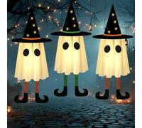 TaoQ C 3 PCS Halloween Hanging Ghost Outdoor Decorations Halloween Ghost with Witch Hat for Haunted House Horror Party Garden Porch Patio Decoration