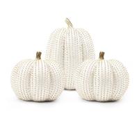 TaoQ C 3 PCS Large Thanksgiving Resin Pumpkins, Fall Pumpkin Figurines White and Gold Glitter Resin Pumpkin for Home Kitchen Halloween Thanksgiving Fall Harvest Decoration