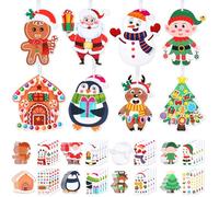 TaoQ C 32 PCS Christmas Hanging Crafts Stickers DIY Santa Gingerbread Snowman Reindeer Christmas Sticker Craft Kit for Xmas Tree Ornament Class Activities Winter Party Supplies Home Decor