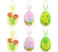 TaoQ C 6 PCS Easter Colourful Hanging Eggs Easter Foam Hanging Egg Pastel Eggs Ornaments with Rope Felt Bunny Chicken Flower Decoration for Tree Basket Party Home Festival Ornament