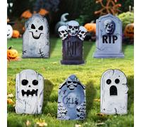 TaoQ C 6 PCS Halloween Tombstone Yard Signs - Plastic RIP Tombstones - 15.5-15.7" H x 9.5-11" W - Halloween Outdoor Decorations