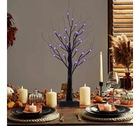 TaoQ C 68 cm Halloween Spooky Tree, Black Spooky Tree with 24 LED Purple & Orange Lights Black Birch for Indoor Halloween Home Fireplace Table Holiday Decor