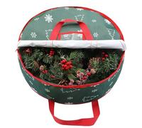 TaoQ C 75 cm Christmas Wreath Storage Bag, Wreath Storage Container with Carry Handles Zipper and Labeling Card Slot, Waterproof Garland Storage Container for Wreath Christmas Decoration, Green