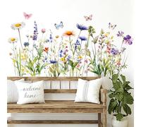 TaoQ C Wildflower Wall Stickers Garden Wildflower Wall Stickers Wildflowers Wall Art Decals with Daisy Lavender Floral Butterflies for Bedroom Living Room Bathroom Decoration