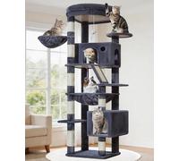 Taoqimiao 71-Inch Cat Tree for Indoor Cats, Heavy Duty Cat Tower for Large Multiple Cats, Multi-Level Cat Condo with 8 Scratching Posts, Large Hammock, 2 Houses, Perch, Scratching Pad, Smoke Grey F52G