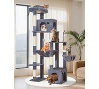 Taoqimiao 71 Inches Cat Tree for Indoor Cats Large Adult, Multi-Level Tall Cat Tower, 2 Cat Condo with 6 Scratching Posts, Super Large Hammcock, Cat Toys, Cozy Basket, Smoky Gray, MS037G