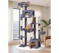 Taoqimiao 71 Inches Cat Tree for Indoor Cats Large Adult, Multi-Level Tall Cat Tower, 2 Cat Condo with 6 Scratching Posts, Super Large Hammcock, Cat Toys, Cozy Basket, Smoky Gray, MS037G