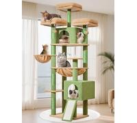 Taoqimiao 76-Inch Cat Tree XXL for Large Cats, Giant Cat Tower with Scratching Board, Extra-Large Metal Hammock, 3 Perches, 7 Sisal Posts, 2 Big Condos, Hanging Basket, Cactus, MS047T