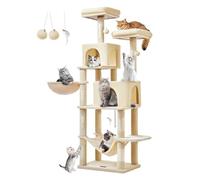 Taoqimiao Cat Tree, 170 CM Cat Tower for Indoor Cats Large Cats, Multi-level Cat Climbing Tower, 7 Sisal Scratching Posts, 2 Spacious Condos, Cozy Hammock, Hanging Basket, 2 Top Perches, MS013M Beige
